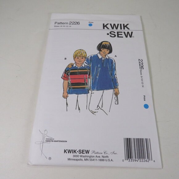 Kwik Sew 2226 Clothing Pattern Child's Shirt Long & Short Sleeve 8-14 - Picture 1 of 3